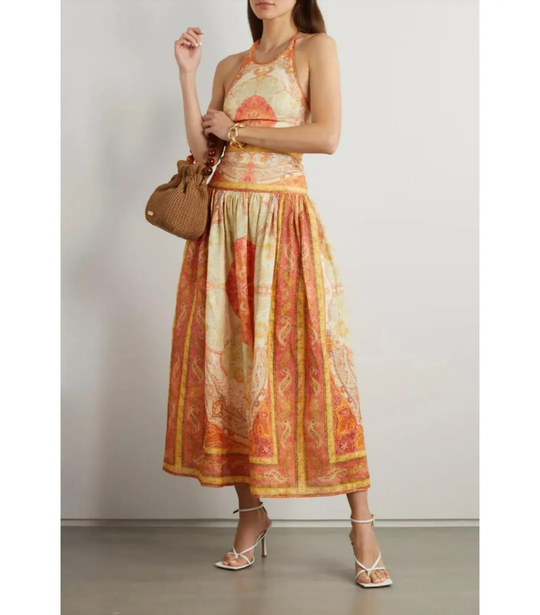 Zimmermann Anneke Cut Out Midi Dress Orange Paisley Print Size 1 / AU 10 for rent on The Volte - main image
