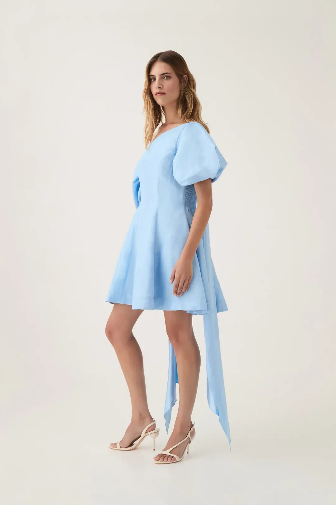 AJE Arista Tulip Sleeve Mini Dress Powder Blue Size 16 for rent on The Volte - main image