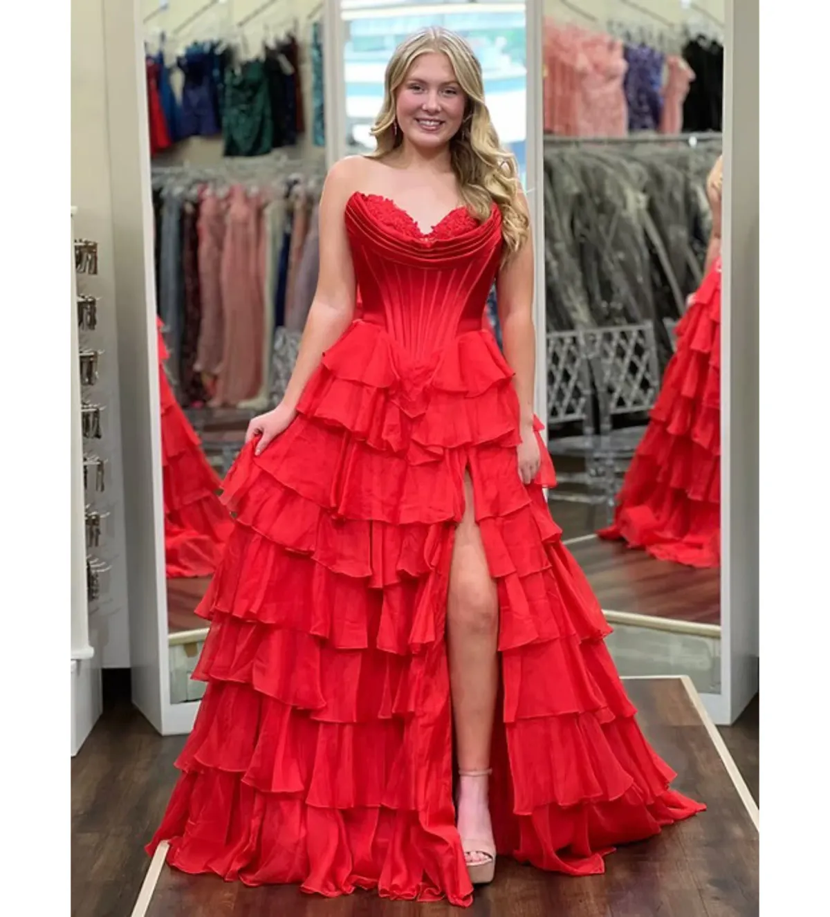 Sherri Hill 56911 Maxi Dress Red Size US 2 AU 6 for rent on The Volte - main image