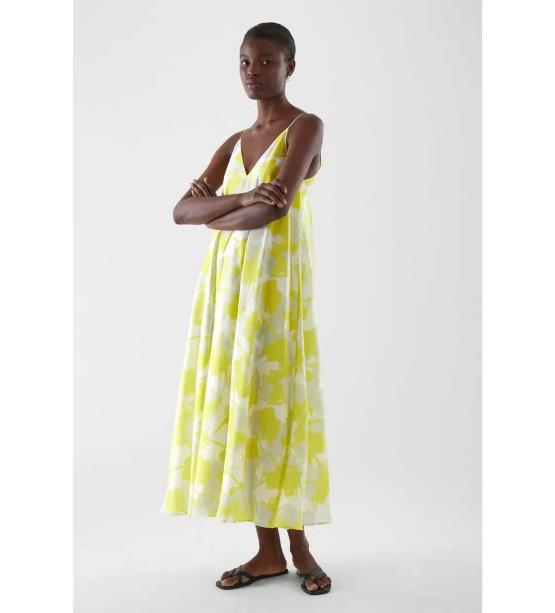 COS Long Slip Midi Dress Yellow Print Size 8 (fits up to small 10) for rent on The Volte - main image