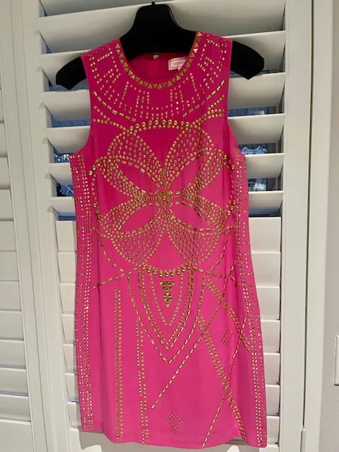 Versace H&M Party Pink Gold Mini Sild Dress Size 8 for rent on The Volte - main image