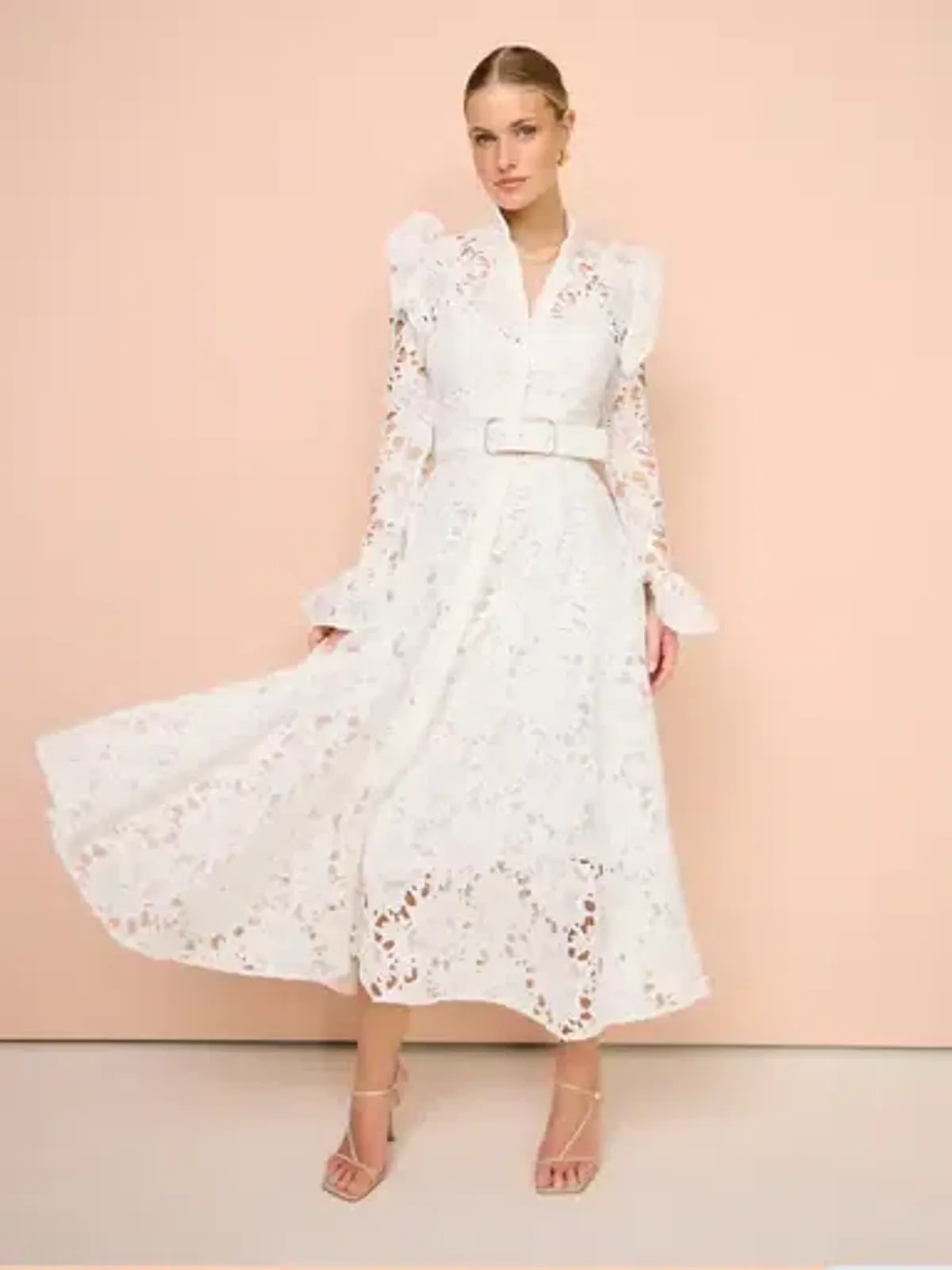 Leo Lin Aliyah Lace Butterfly Sleeve Midi Dress in Snow / White Size 10 for rent on The Volte - main image