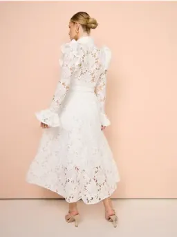 Leo Lin Aliyah Lace Butterfly Sleeve Midi Dress in Snow / White Size 10 for rent on The Volte - image 2