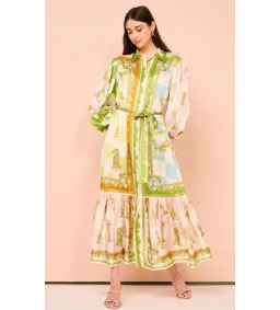 Alemais Checkmate Silk Midi Shirtdress Multi Print Size AU 10 for rent on The Volte - image 1