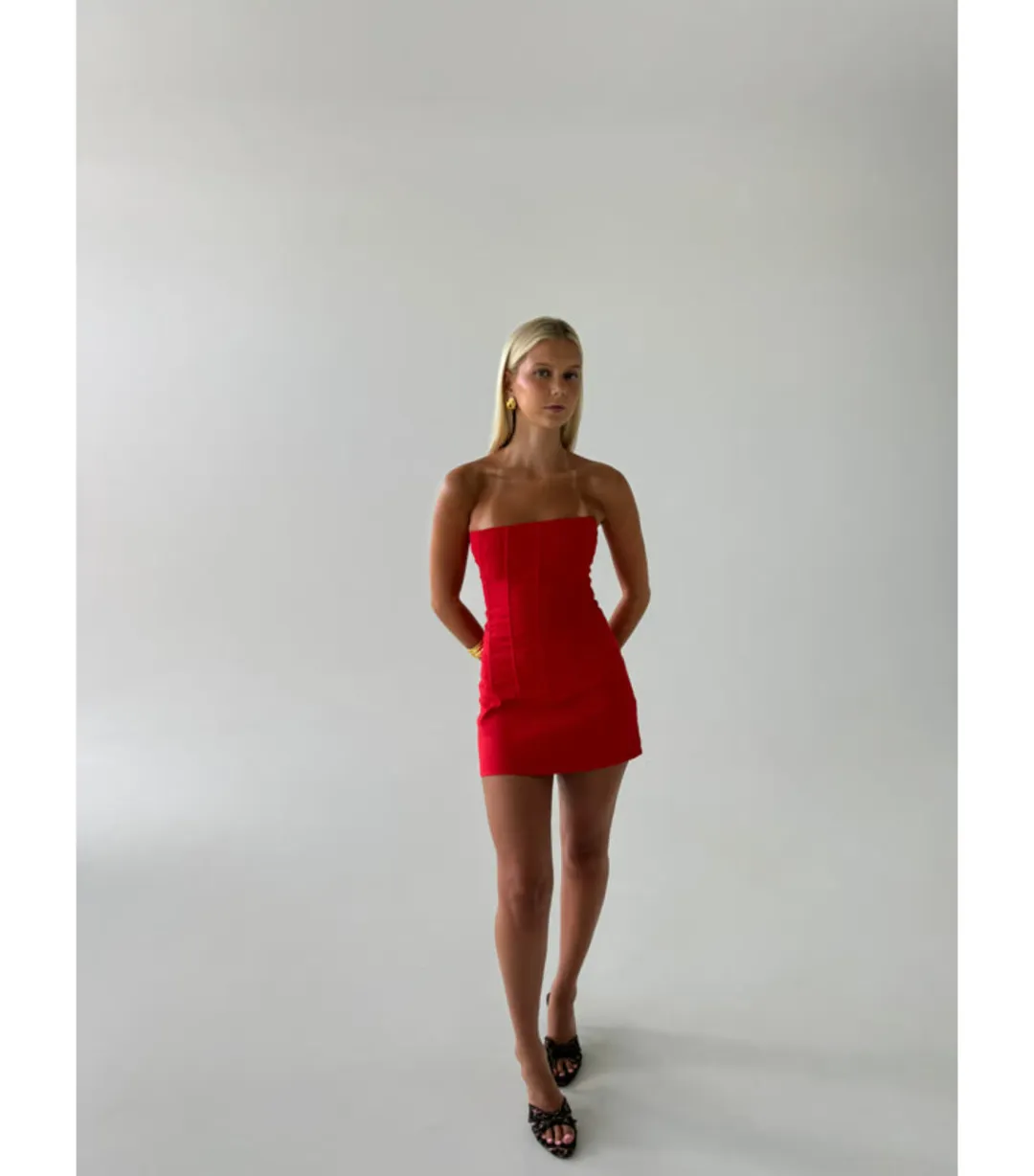 HNTR the label Aurora Corset and Aura Mini Skirt Set in Red Size AU 8 for rent on The Volte - main image