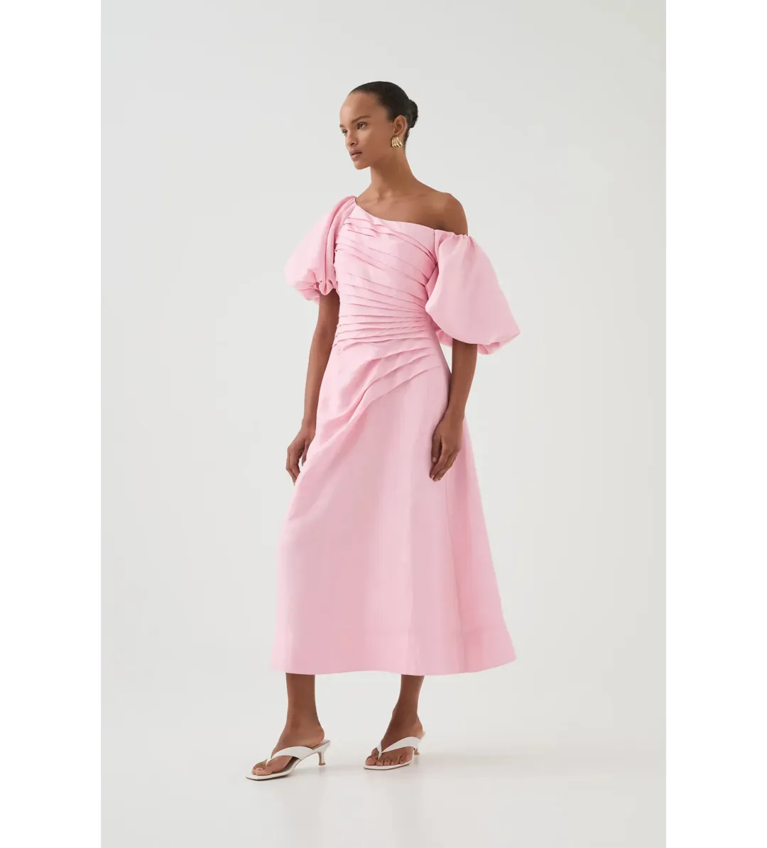 Aje Cadence Ruched Midi Dress in Ballerina Pink Size L / AU 12 for rent on The Volte - main image