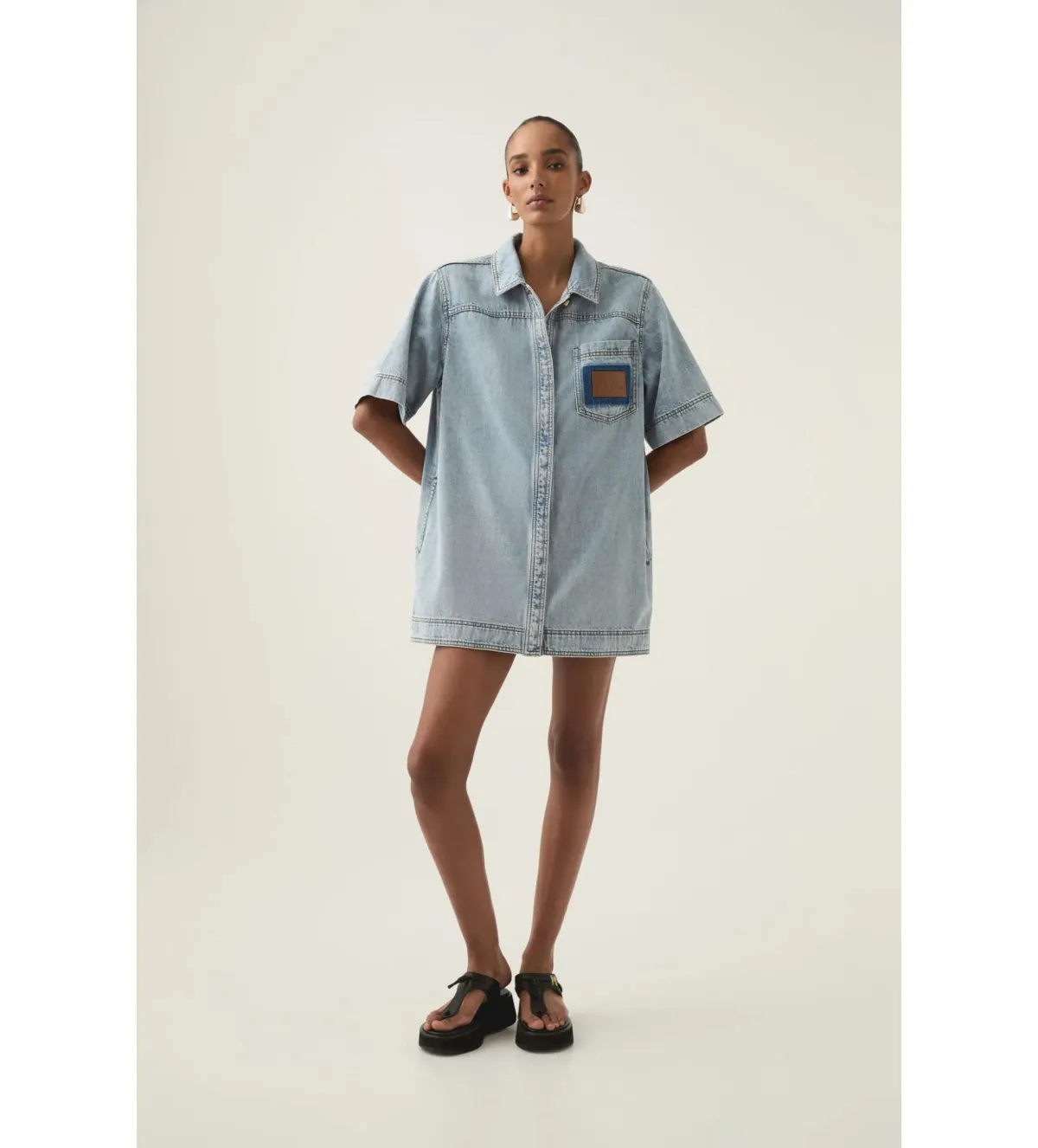 Aje Aura Denim Mini Tunic Dress Sea Spray Wash Size 6 for rent on The Volte - main image