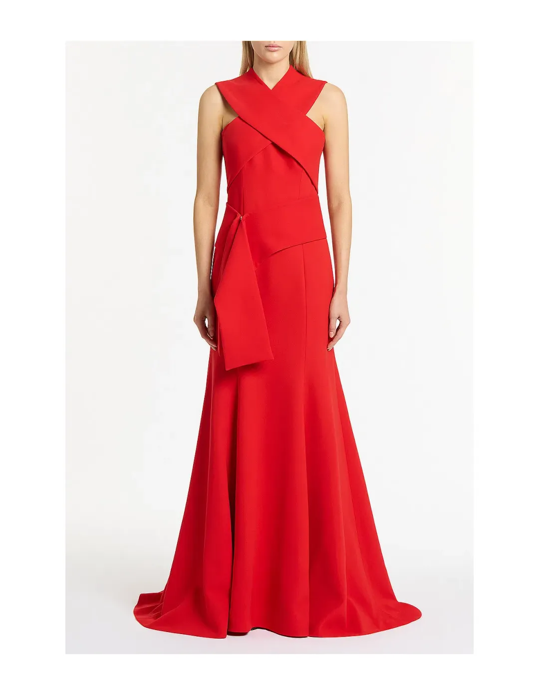 Carla Zampatti Crepe Fascia Cross Over Gown Red Size AU 6 for rent on The Volte - main image