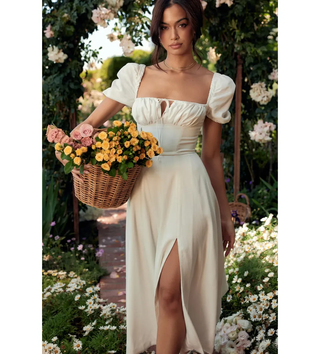 House of CB Tallulah Puff Sleeve Midi Sundress White Size 8/XS for rent on The Volte - main image