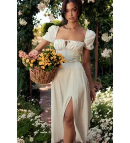 House of CB Tallulah Puff Sleeve Midi Sundress White Size 8/XS for rent on The Volte - image 2