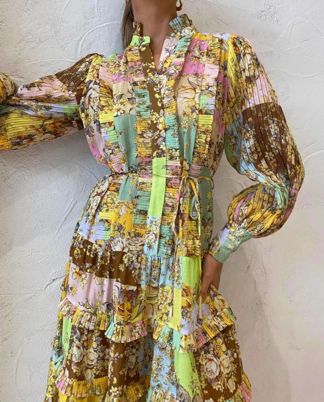 Alemais Matilde Pleat Shirt Dress Multi Size 10 for rent on The Volte - main image