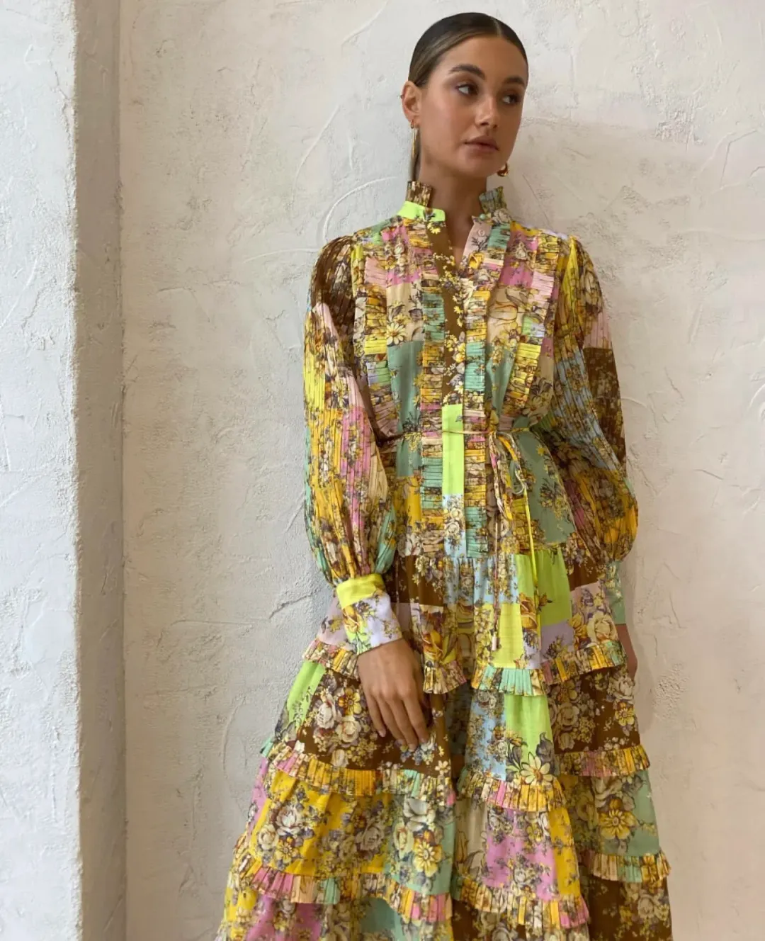 Alemais Matilde Pleat Shirt Dress Multi Size 10 for rent on The Volte - main image