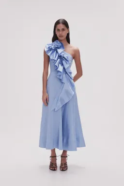 Aje Adelia Ruffle Midi Dress Light Sky Blue Size AU 10  for rent on The Volte - image 1
