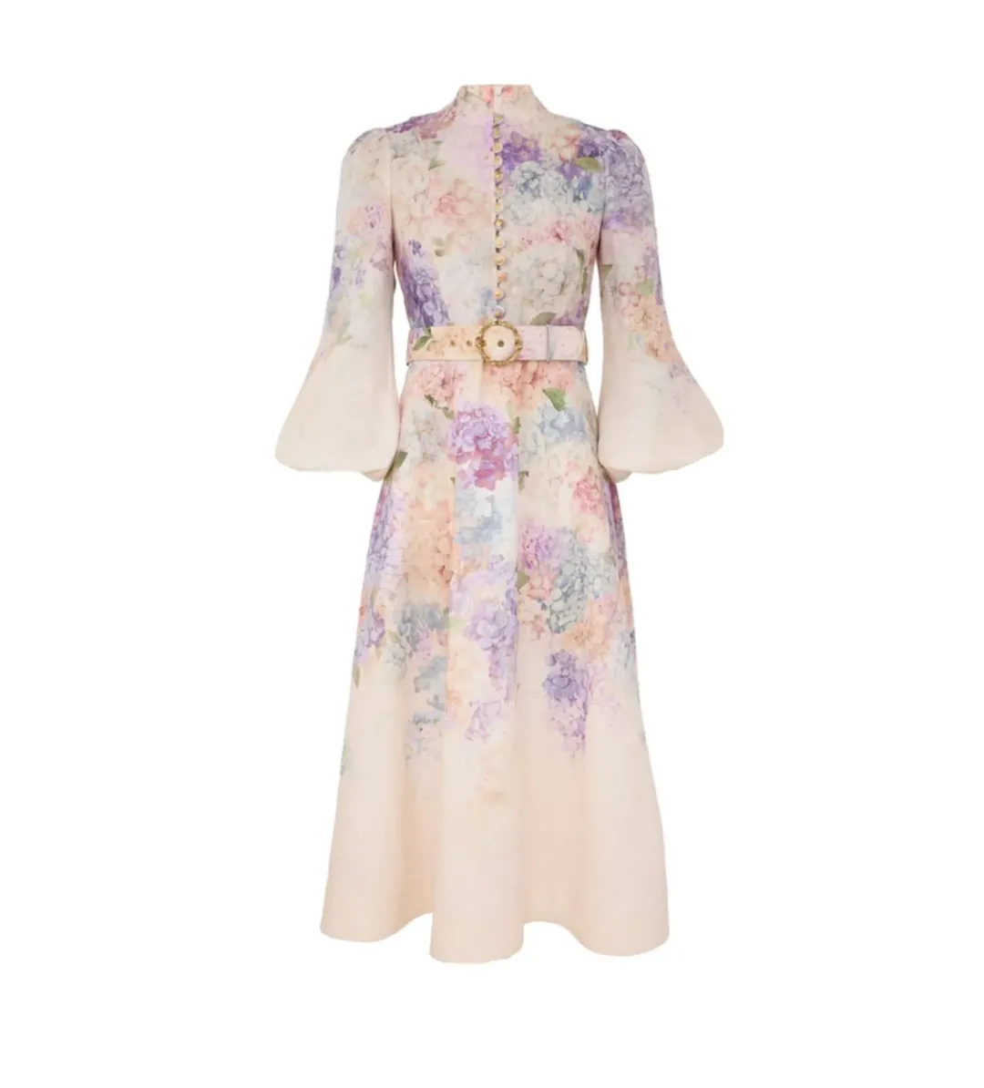 Zimmermann Dawning Buttoned Midi Dress Multi Hydrangea Size 3/AU 14 for rent on The Volte - main image