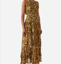 Shona Joy Rosaline Ruched Split Maxi Dress in Brown Floral Print Size AU 10 for rent on The Volte - image 2