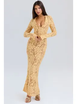 House of CB Indiana Plunge Lace Maxi Dress Apricot Size M / AU 10 for rent on The Volte - image 2