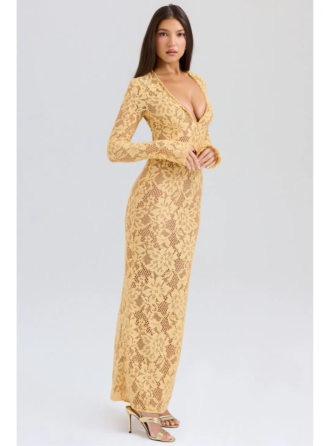 House of CB Indiana Plunge Lace Maxi Dress Apricot Size M / AU 10 for rent on The Volte - main image