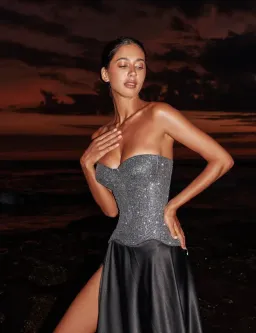 Tsarskaya Sparkling Silver Corset Shine & Black Skirt Wind Melody Size 10 for rent on The Volte - image 4