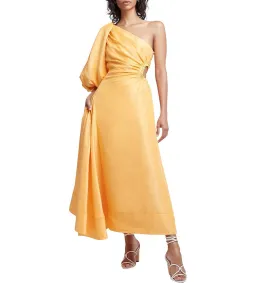 Aje Concept One Shoulder Puff Sleeve Midi Dress Mango Sorbet Size AU 6  for rent on The Volte - image 1