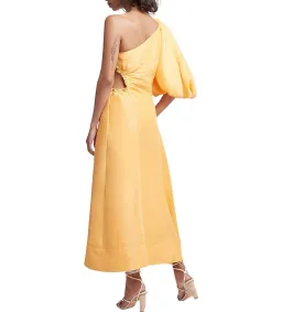 Aje Concept One Shoulder Puff Sleeve Midi Dress Mango Sorbet Size AU 6  for rent on The Volte - image 4