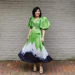 AJE Arcadian Puff Sleeve Knot Midi Dress Multi Size AU 6 for rent on The Volte - image 3