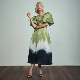 AJE Arcadian Puff Sleeve Knot Midi Dress Multi Size AU 6 for rent on The Volte - image 1