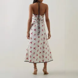 OROTON Dutch Tulip Halter Low Back Linen Midi Dress Ecru Size AU 14 for rent on The Volte - image 2