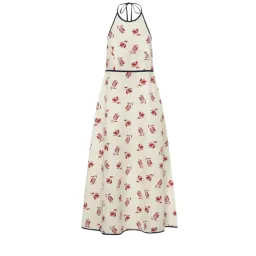 OROTON Dutch Tulip Halter Low Back Linen Midi Dress Ecru Size AU 14 for rent on The Volte - image 6