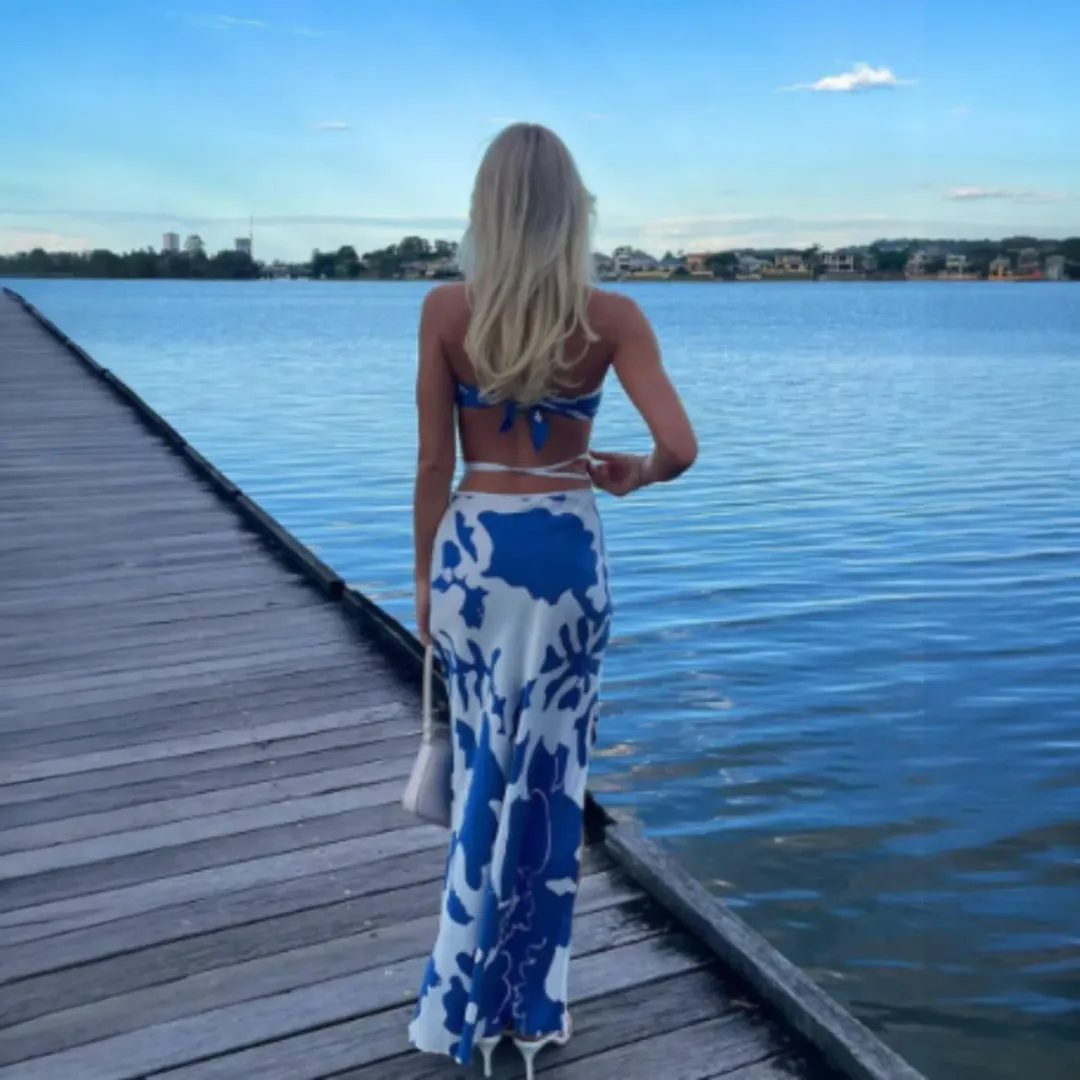 SIR THE LABEL Esme Silk Scarf & Skirt Set Merce Blue Size AU 8 (1) for rent on The Volte - main image