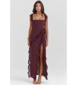 House of CB Ariela Ruffle Maxi Dress Mulberry Size 6/XS for rent on The Volte - image 1