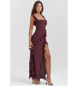 House of CB Ariela Ruffle Maxi Dress Mulberry Size 6/XS for rent on The Volte - image 3