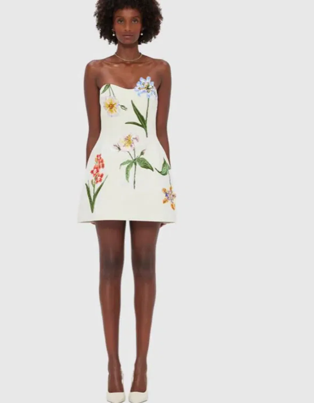 Leo Lin Rosario Velvet Mini Dress Botanical Print Snow Size 8 for rent on The Volte - main image