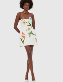 Leo Lin Rosario Velvet Mini Dress Botanical Print Snow Size 8 for rent on The Volte - image 2
