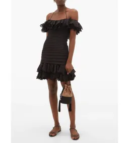 Zimmerman Super Eight Ruffled Pintucked Mini Dress Black Size 0 AU 8 for rent on The Volte - image 1