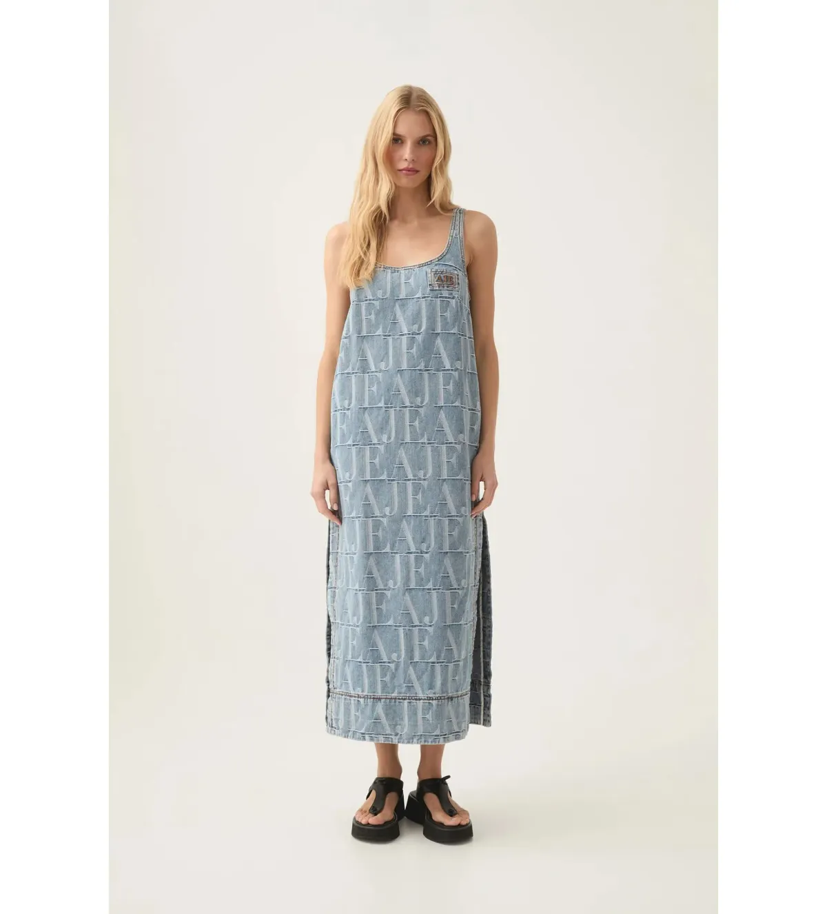 Aje Nostalgia Denim Midi Dress Coastal Logo Wash Size AU 6 for rent on The Volte - main image