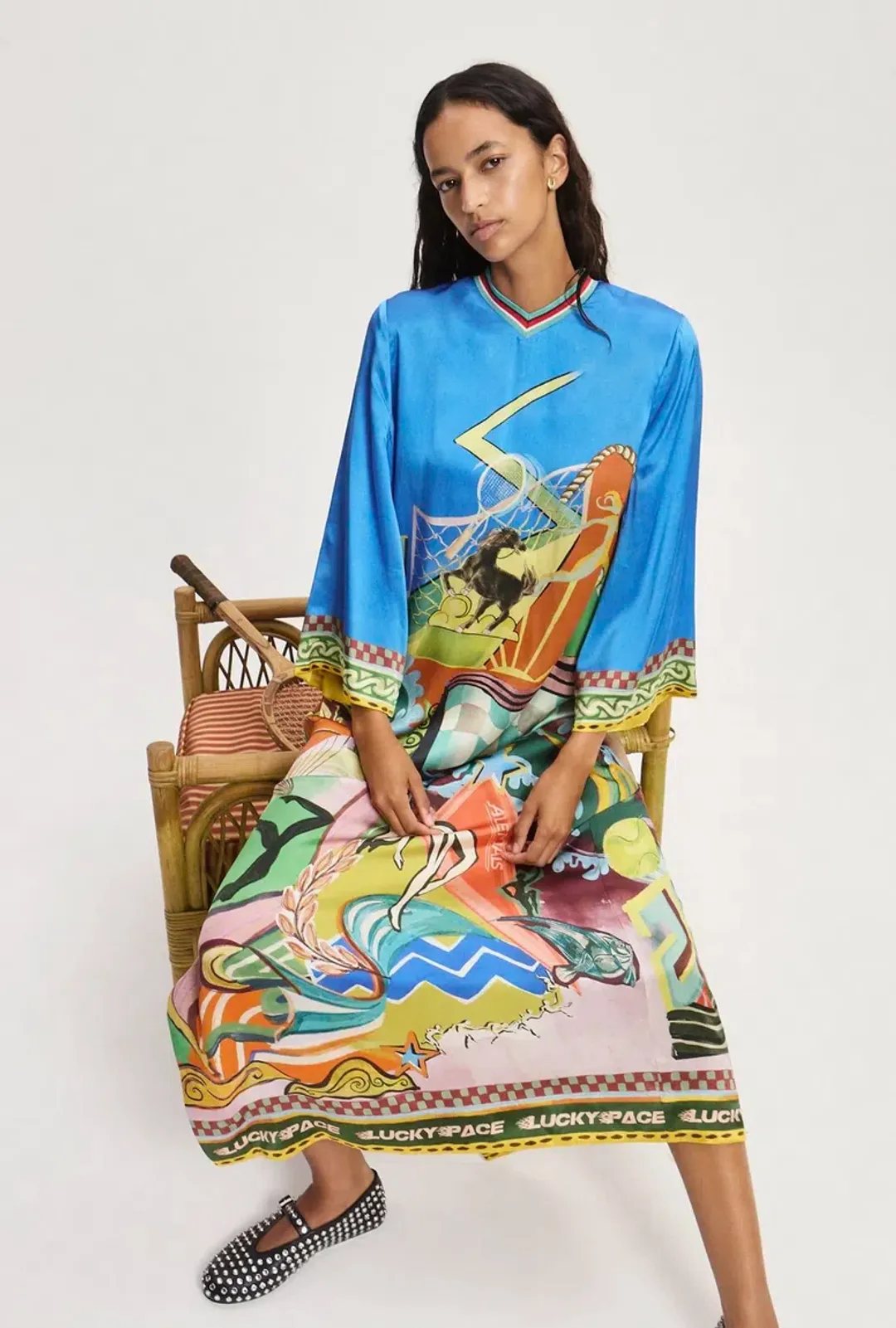 Alemais Lucky Pace Silk Midi Dress Print Size 16 for rent on The Volte - main image