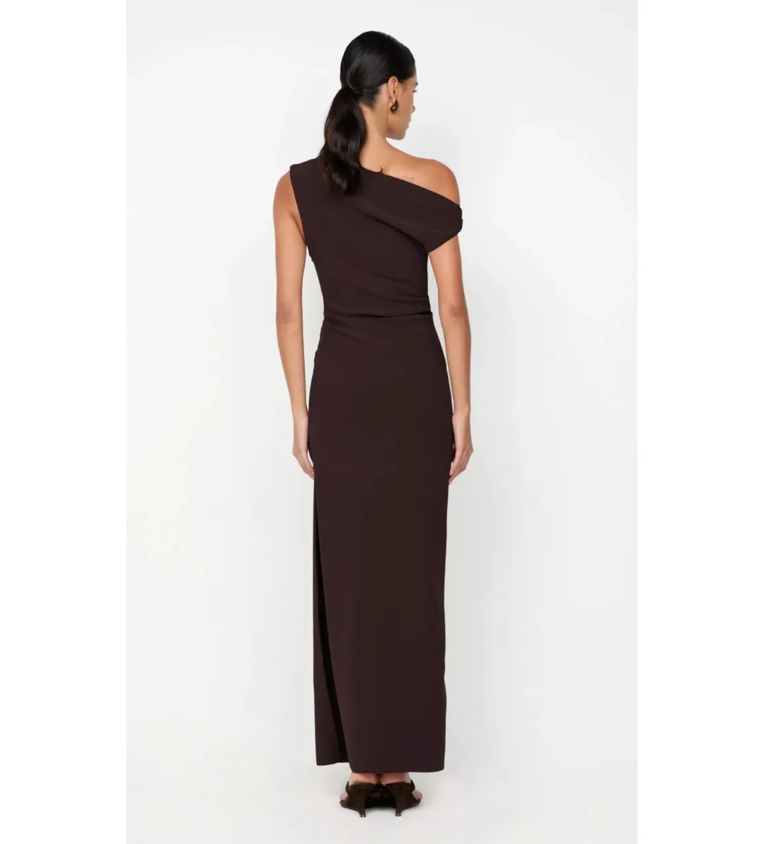 Bec & Bridge Leora Asym Maxi Dress Dark Chocolate Size AU 10 for rent on The Volte - main image