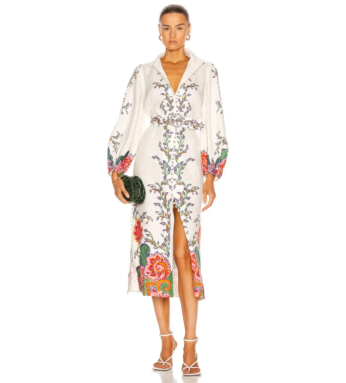 Zimmermann Lovestruck Buttoned in Natural Paisley Floral Midi Dress Size 6 for rent on The Volte - main image