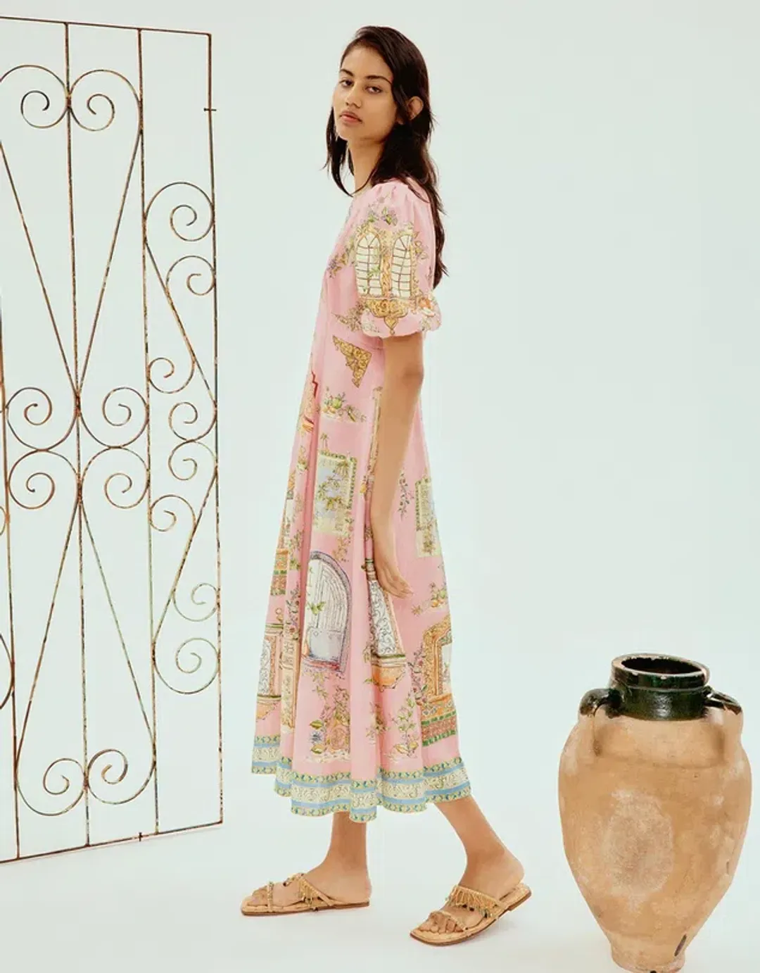 Alemais Monte Midi Dress Pink Print Size AU 12 for rent on The Volte - main image