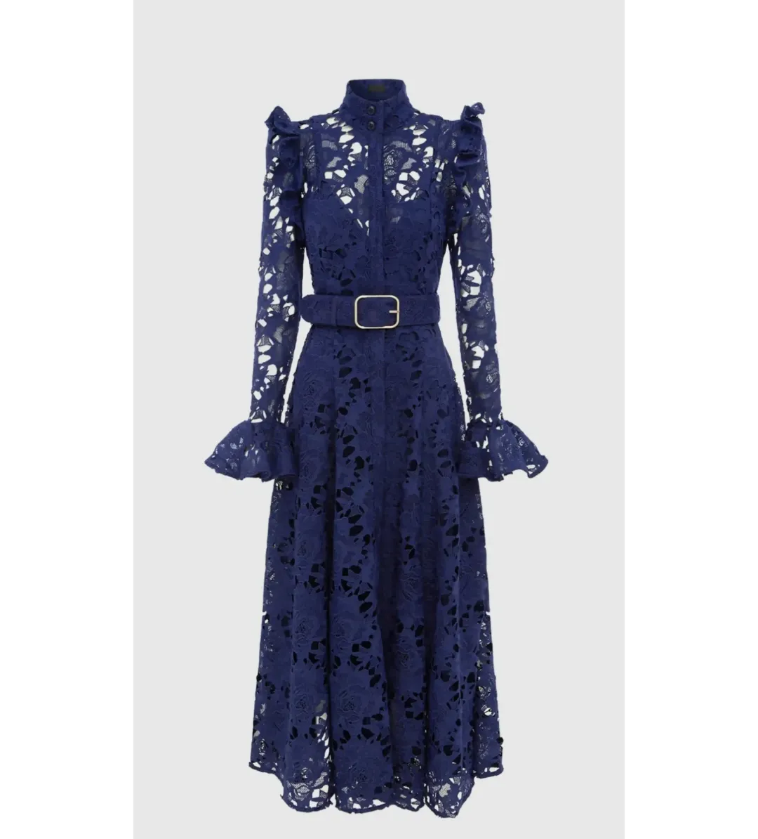 Leo Lin Aliyah Lace Butterfly Sleeve Midi Dress in Navy Size 8 for rent on The Volte - main image