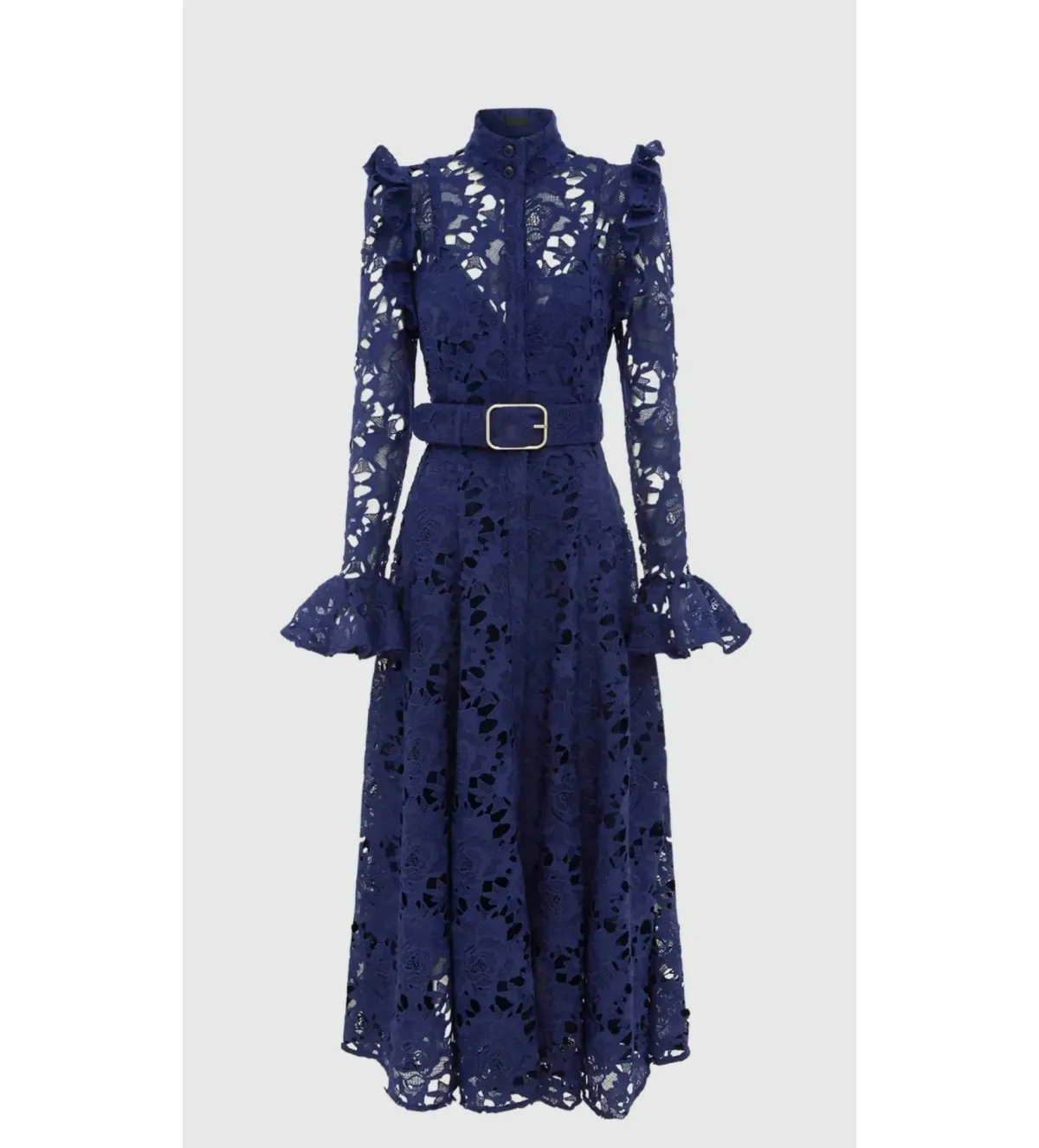 Leo Lin Aliyah Lace Butterfly Sleeve Midi Dress in Navy Size 8 for rent on The Volte - main image