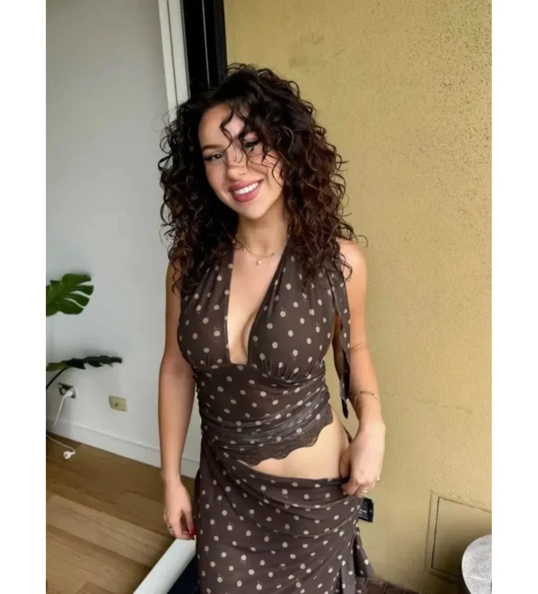 Benni Penelope Maxi Dress Espresso Polka Dot Size AU 8 for rent on The Volte - main image