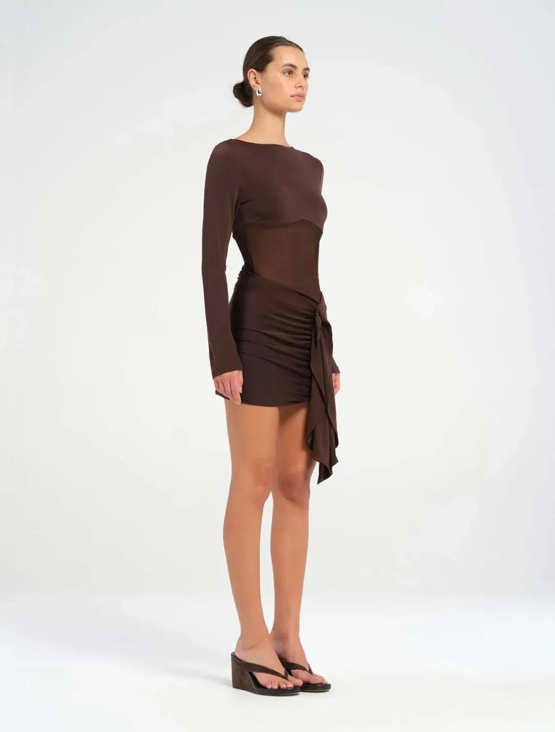 Benni Juni Mini Dress in Chocolate Size AU 8  for rent on The Volte - main image