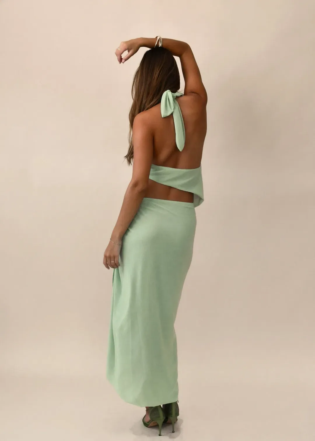 Koster Kulture Bobbies Halter Top and Maxi Skirt Set in Pistachio Size S / AU 8 for rent on The Volte - main image