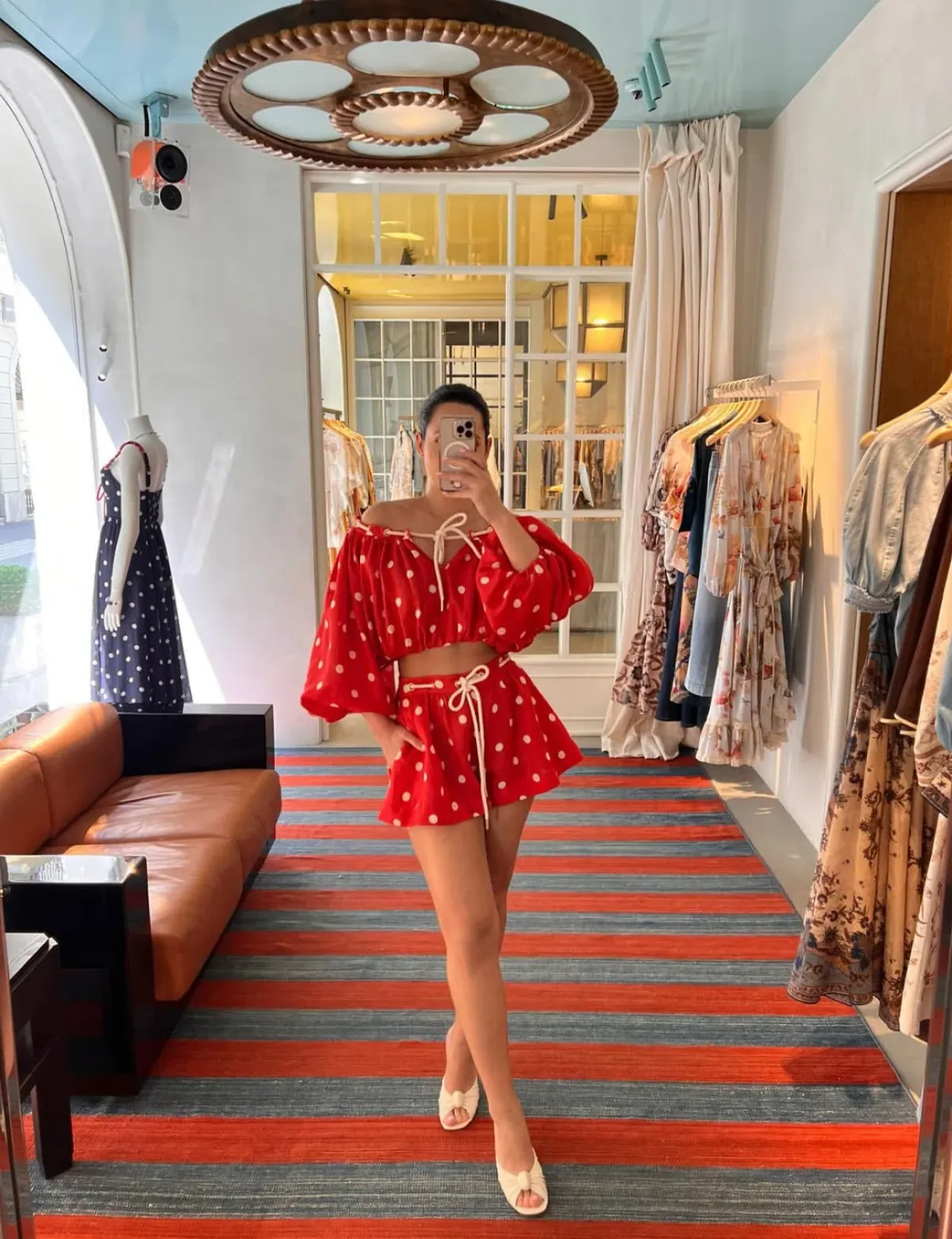 Zimmermann Scarborough Eyelet Top and Shorts in Red Ivory Polka dot Size 1/ AU 10 for rent on The Volte - main image