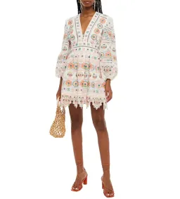 Zimmermann Brighton Plunge Embroidered Floral Mini Dress in Multi Size 0/ 8 AU  for rent on The Volte - image 1