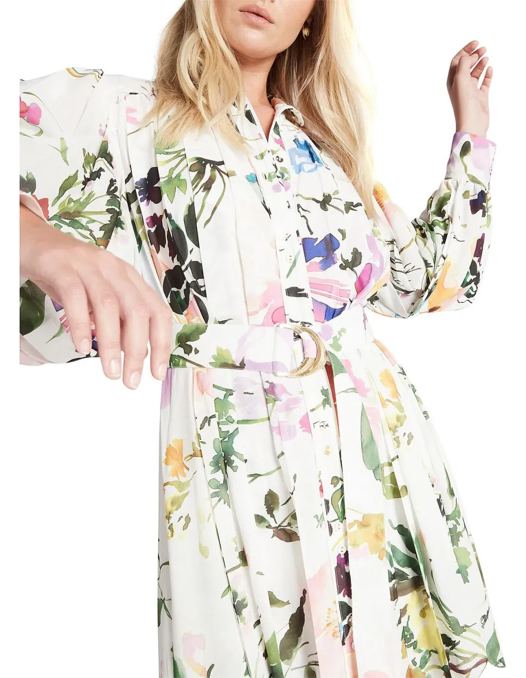 Aje Introspect Pleated Shirt Midi Dress Multi Floral Size 6 for rent on The Volte - main image