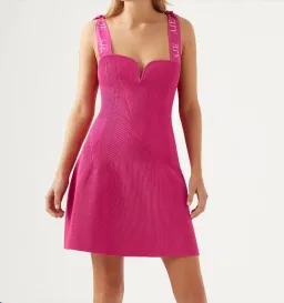 Aje Amber Knit Tie Shoulder Mini Dress Fuscia Size 6 for rent on The Volte - image 3