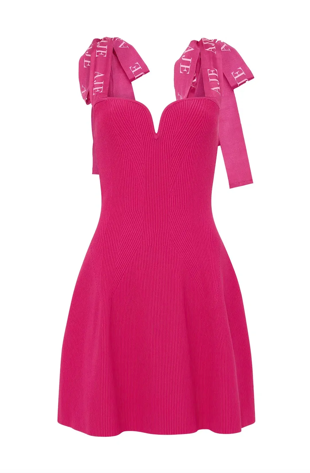 Aje Amber Knit Tie Shoulder Mini Dress Fuscia Size 6 for rent on The Volte - main image