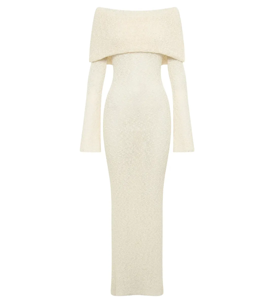Meshki Marisol Off Shoulder Boucle Maxi Dress in Ivory Size L / AU 12 for rent on The Volte - main image
